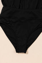 Black Solid Color High Waist Wide Leg Swim Bottom