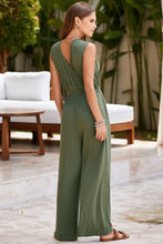 Jungle Green Deep V Pleated Crisscross Wide Leg Backless Jumpsuit