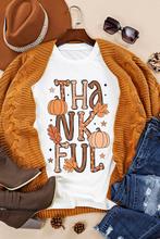 White THANKFUL Pumpkin Leaves Graphic Crewneck Thanksgiving T Shirt