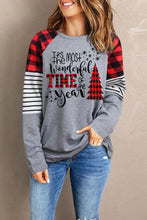 Buffalo Plaid & Stripe Splicing Long Sleeve Top