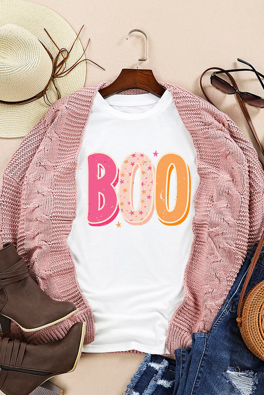 White Halloween BOO Letter Graphic T-shirt