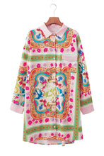 Multicolour Boho Floral Print Buttoned Long Sleeve Shirt Dress