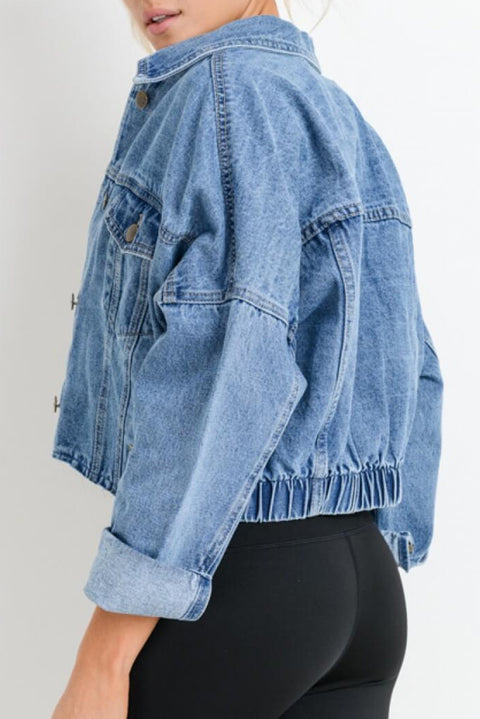 Sky Blue Medium Wash Chunky Cropped Denim Jacket