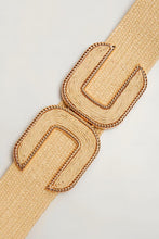 Beige Straw Braided Elastic Wide Belt