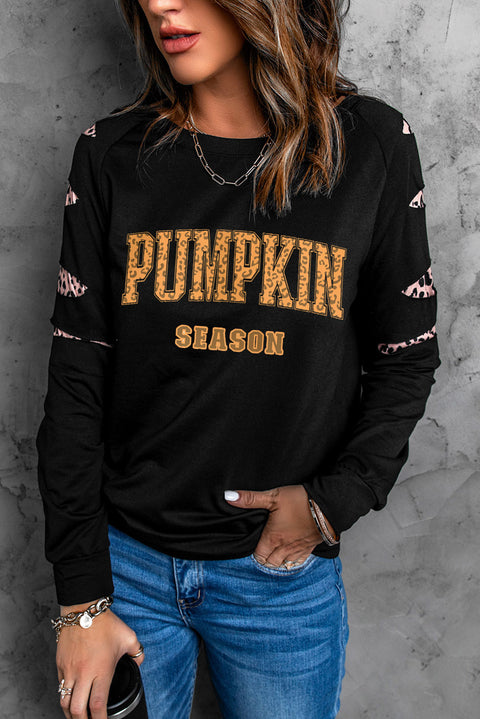 Black Leopard PUMPKIN SEASON Graphic Ripped Sleeve Sweatshirt