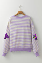 Purple Stripe Sequin Balloon Puppy Graphic Long Sleeve Mardi Gras Top