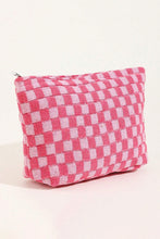 Bright Pink Checkered Print Cosmetic Bag