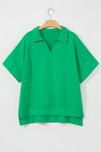 Bright Green Short Sleeve Turn-Down Collar Plus Size Blouse