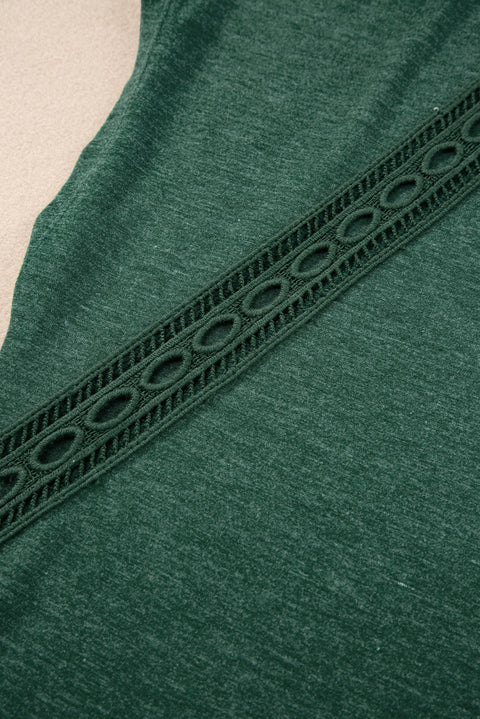 Blackish Green Crochet Lace Detail Oversized Tee