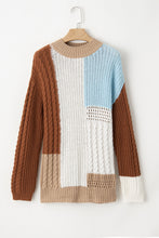 Khaki Mix Textured Knit Colorblock Patchwork Sweater