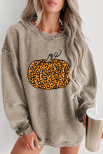 Khaki Halloween Leopard Pumpkin Graphic Corded Sweatshirt