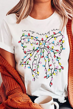 White Colored Light Bowknot Graphic Crewneck T Shirt