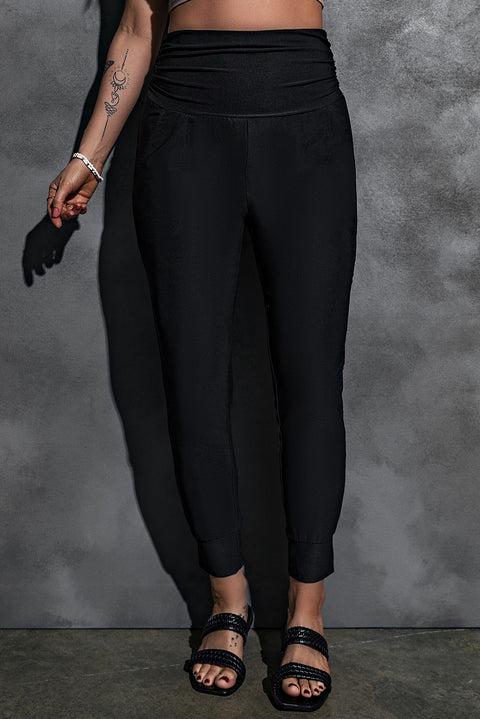 High Waist Pleated Pocket Leggings