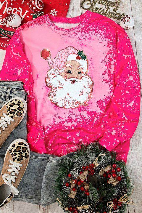 Rose Christmas Santa Claus Tie Dye Print Pullover Sweatshirt