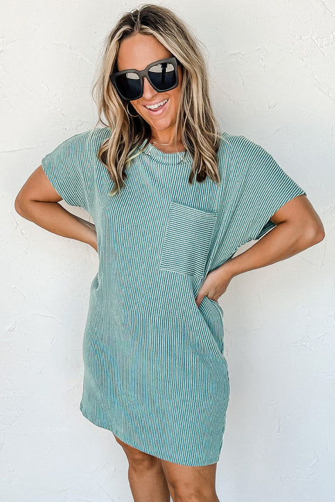 Striped Ribbed Knit T-shirt Shift Dress