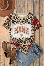 Leopard MAMA Heart Leopard Plaid Print O Neck T Shirt