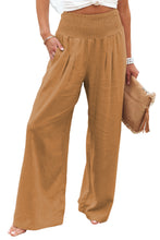 Khaki Smocked Wide Waistband High Waist Wide Leg Pants