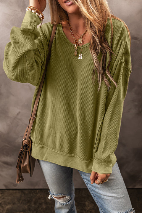 Jungle Green Textured Seamed Drop Sleeve Sweatshirt