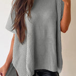 Gray Short Sleeve Side Slit Oversized Sweater