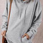 Light Grey Fleece Lined Kangaroo Pocket Drawstring Chunky Hoodie