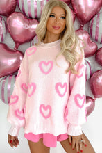 Pink Heart Shape Bubble Sleeve Baggy Sweater