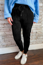 Black Plus Size Textured Exposed Seam Drawstring Jogger Pants