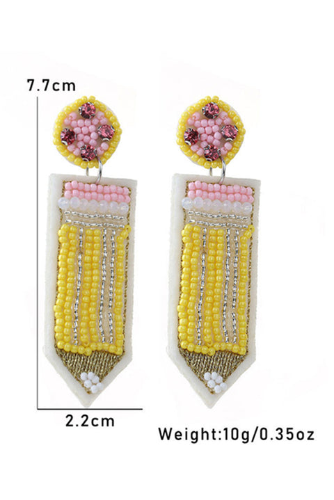 Yellow Beaded Pencil Teacher Earrings