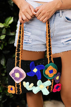 Black Flower Crochet Granny Knitted Tote Bag