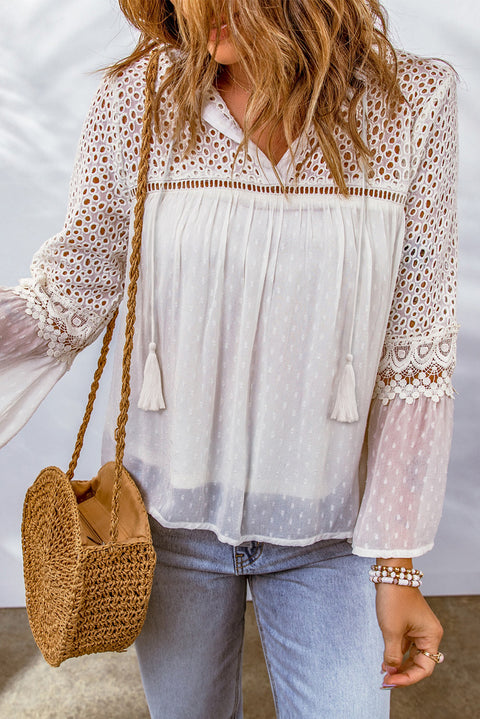 Lace Crochet Hollow Out Swiss Dot Blouse