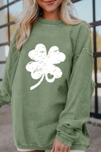 Grass Green Distressed Clover Print St Patricks Corded Sweatshirt