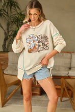 White Give Thanks to the LORD Graphic High Low Hem Loose Sweatshirt