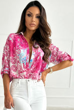 Rose Baroque Floral Roll-tab Sleeve Shirt