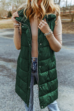 Black Hooded Long Quilted Vest Coat