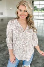 Apricot Leopard Tab Sleeve V Neck Plus Size Top