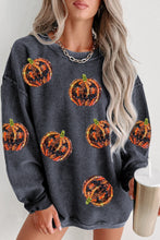 Black Sequined Jack O Lantern Corded Baggy Sweatshirt