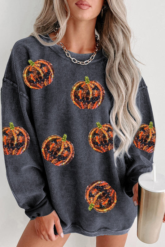 Sudadera holgada con cordones Jack O Lantern con lentejuelas negras 