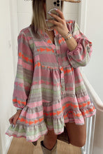 Vestido babydoll con botones y mangas abullonadas con estampado bohemio multicolor