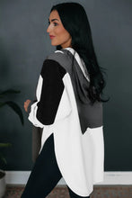 Gray Color Block Exposed Seam Buttoned Neckline Hoodie