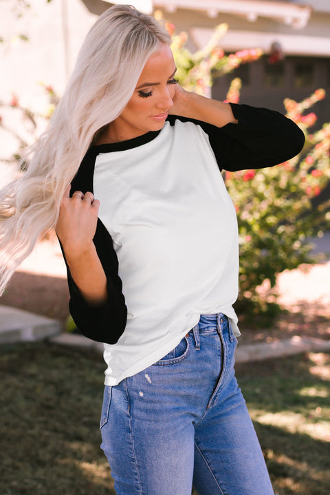 Color Block Raglan Sleeve Pullover Top