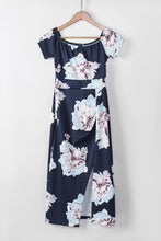 Vestido midi ajustado con hombros descubiertos y estampado floral azul oscuro