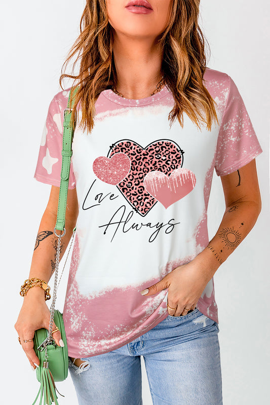 Camiseta con estampado blanqueado de leopardo y corazón Love Always