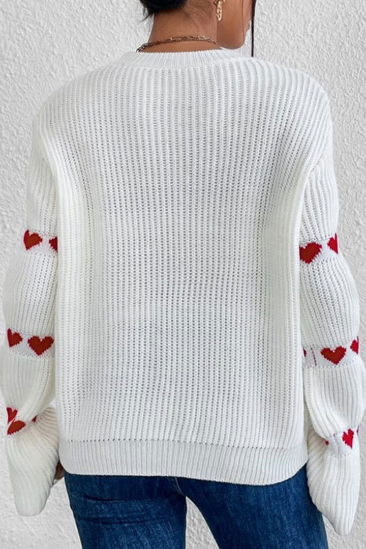 White Heart Shape Bell Sleeve Valentine Sweater