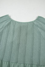 Laurel Green Tie Split Neck Textured Ruffle Patchwork Blouse