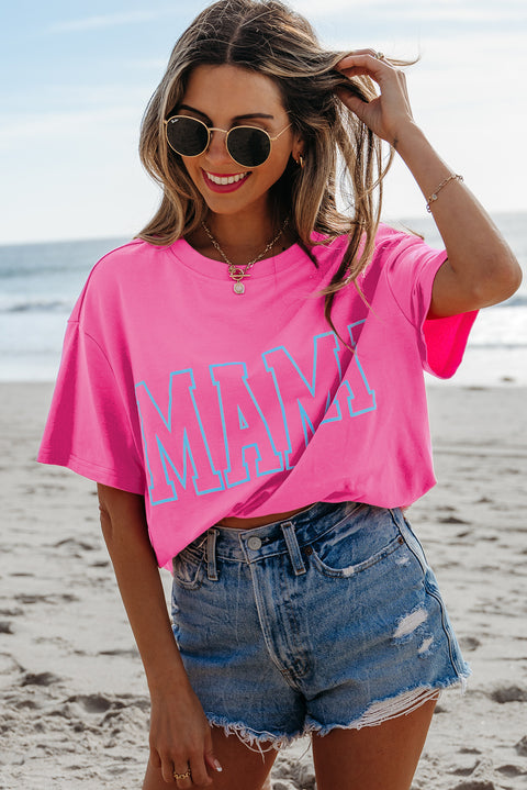 Bright Pink MAMA Letter Graphic Neon T Shirt