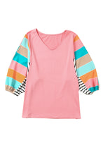 Stripe Color Block Bubble Sleeve Top