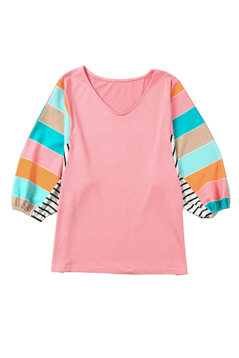 Stripe Color Block Bubble Sleeve Top