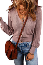 Chestnut V Neck Buttoned Textured Sweater Cardigan