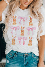 White Rabbit Bow Knot Print Crew Neck T Shirt