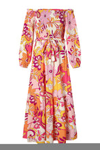 Multicolour Boho Floral Smocked Off Shoulder Puff Sleeve Maxi Dress