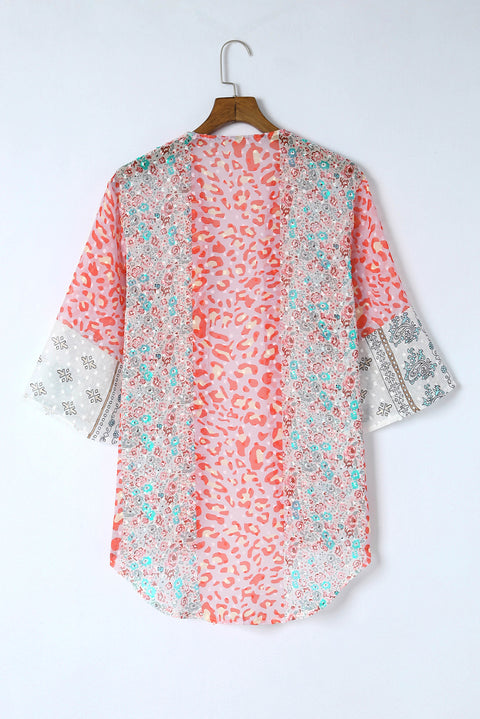 Floral Print Open Front Bell Sleeve kimono